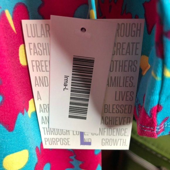LuLaRoe RETIRED Irma Women's Large Teal & Pink Flowers mid-length sleeves NWT - Picture 5 of 10